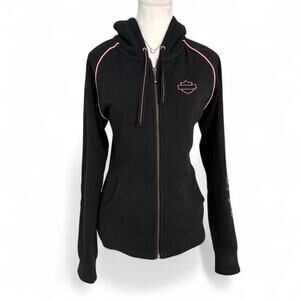 Harley Davidson Pink Black Y2K grunge biker girl full zip hoodie size large Y2K